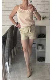 Masnis megkötős textil  Bőr short bézs