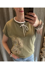 Khaki viragos felső,megkötővel