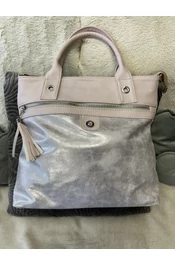 Púder selyem-ezüst rostbőr táska