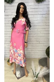 Pink öves virágos ruha