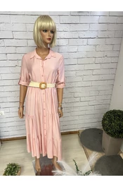 Rózsaszín rattan öves ruha